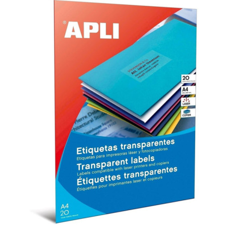 Etichete autoadezive Apli transparente, A4, 210 x 297 mm, 20 bucati,